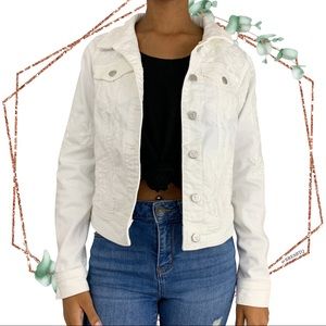 Pilcro floral embroidered denim jacket size small